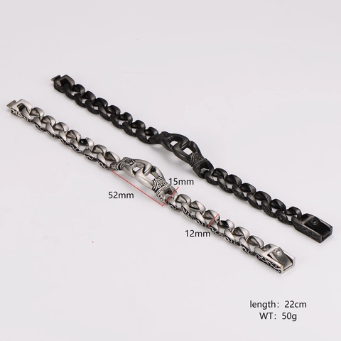 Pulsera Retro Para Hombre De Acero Inoxidable 304 Tótem Gótico Tallado Cadena De Eslabones Cubanos Pulido Vintage Punk Joyería