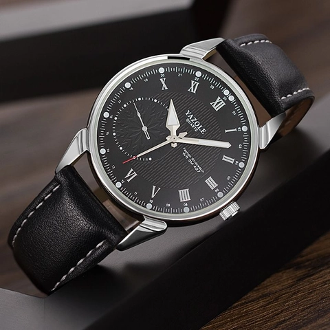Men Quartz Wrist Watch Business Casual Fashion Roman Numerals Luminous Waterproof PU Leather Strap