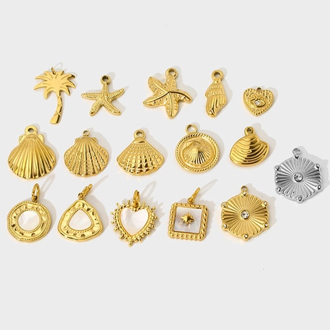 Ocean Stainless Steel Pendants Scallop Starfish Palm Tree Heart Charms DIY Jewelry Making 14K Gold Plated Waterproof Accessory