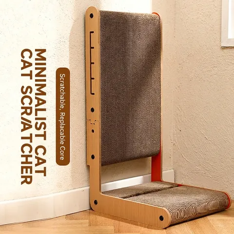 Griffoir Pour Chat Vertical En L Cadre En Bois Carton Ondulé Durable Poteau Pour Gratter Les Griffes Fonctionnel