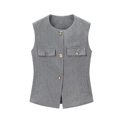 Gilet E Pantaloni Da Donna Top Senza Maniche Girocollo Pantaloni A Gamba Dritta Con Cintura Business Casual