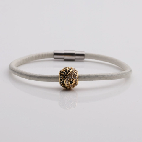Bracciale Perla Tonda Yin Yang Tai Chi Zircone Corda Pelle PU Chiusura Magnetica Acciaio Inossidabile Gioielli Moda Donna