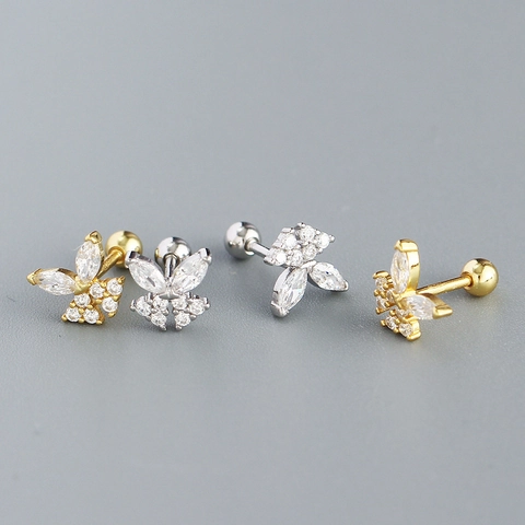 Butterfly Cartilage Stud Earrings With 925 Sterling Silver Earring Post Sparkling Cubic Zirconia Piercing Screw Back Jewelry