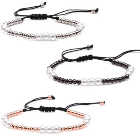 Bracciale Intrecciato Regolabile Con Perline Di Rame E Imitazione Di Künstliche Perle Gioielli Di Moda Unisex Minimalisti