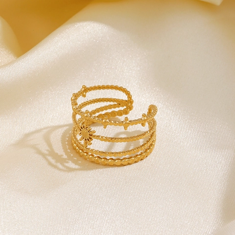 Anillo Estrella Acero Inoxidable Chapado Oro 18K Ajustable Abierto Capas Múltiples Estilo Retro Francés Mujeres