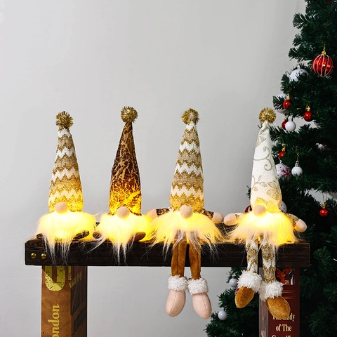 Christmas Glowing Gnome Knitted Plush LED Ornament Decoration Golden Forest Man Figurine Holiday Home Decor