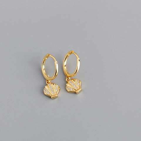 Pendientes de Aro con Colgante de Concha de Plata de Ley 925 para Mujer con Circonitas Incrustadas Estilo Marino Joyas Elegantes