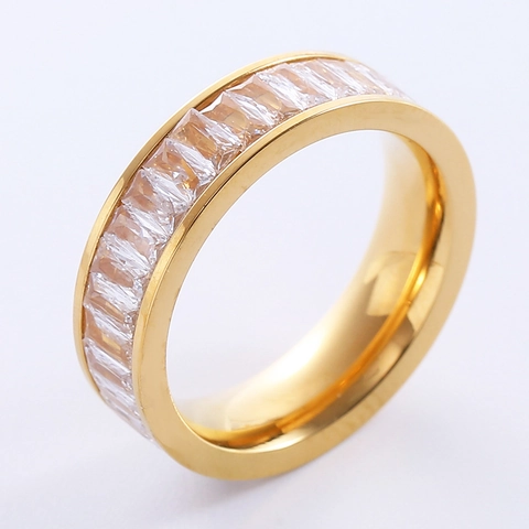 Anillo De Eternidad De Zirconia Cúbica Baguette Acero Inoxidable 316L Banda De Moda Galvanizada Para Mujer