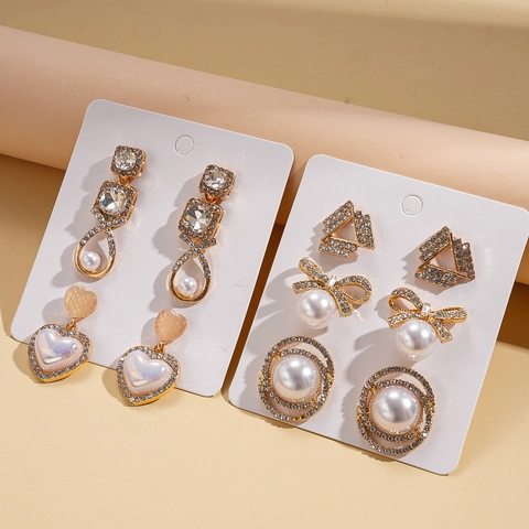Legierung Imitation Künstliche Perle Strass Katzenauge Herz Schleife Ohrringe Mit Silber Ohrstecker Vintage Damen Schmuck