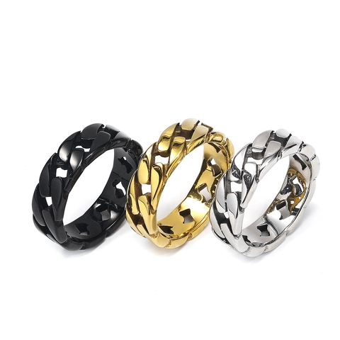 Cuban Link Chain Ring Stainless Steel Hollow Out Punk Hip Hop Style Fashion Jewelry Men Women Unisex Trendy Industrial Band