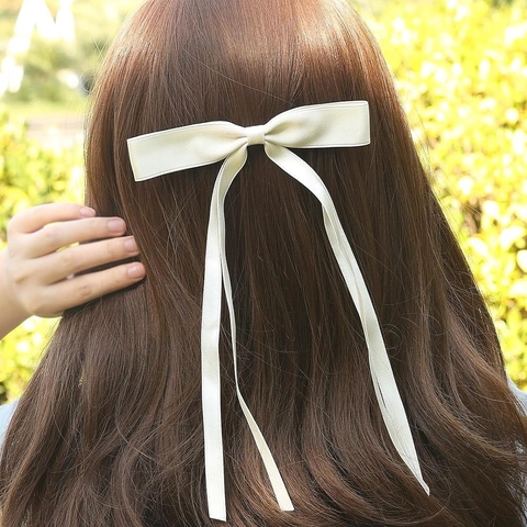 Pinza Para El Pelo Con Lazo Cintas Largas Poliéster Satén Horquilla Pico De Pato Dulce Elegante Tocado Para Mujeres Niñas