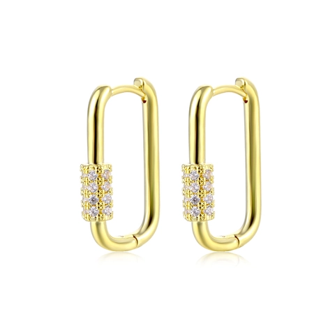 Geometric U-Shaped Hoop Earrings Copper With Cubic Zirconia Inlaid Square Huggie Jewelry For Women