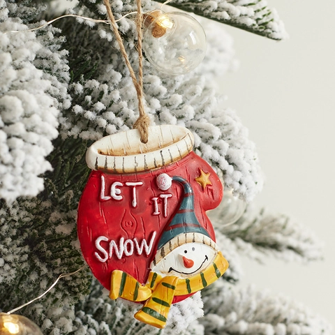 Décorations À Suspendre Sapin Noël Résine Père Noël Et Bonhomme De Neige Style Gants Rétro Décor Festive