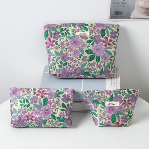 Vintage Blumen Jacquard Make-Up Beutel Retro Geprägte Kosmetiktasche Tragbare Stoff Aufbewahrung Reise Kulturbeutel Handtasche