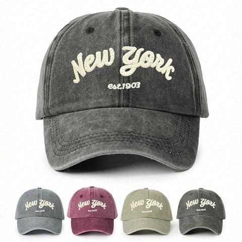 Berretto Da Baseball Ricamato New York Est 1903 Tessuto Lavato Vintage Regolabile Visiera Curva Cappello Sole Unisex Casual