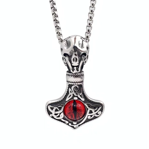 Collar Con Colgante De Martillo De Thor Vikingo Mjolnir Acero Inoxidable Calavera Nudo Celta Piedra Ojo De Gato Joyería Gótica Punk Retro Para Hombres
