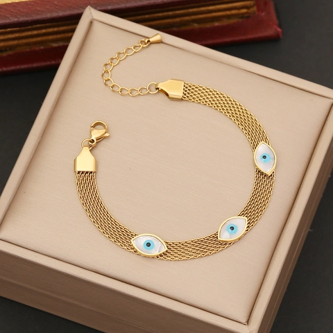 Collana Bracciale Orecchini In Acciaio Inossidabile Malocchio Placcato Oro Nappa A Disco Rotondo Gioielli Regali Donne