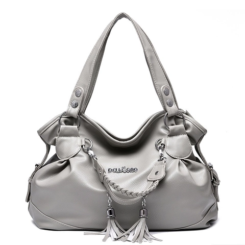 Damen Handtasche PU Leder Große Kapazität Quaste Hobo Schultertasche Mit Geflochtenem Griff Lässige Vintage Tote