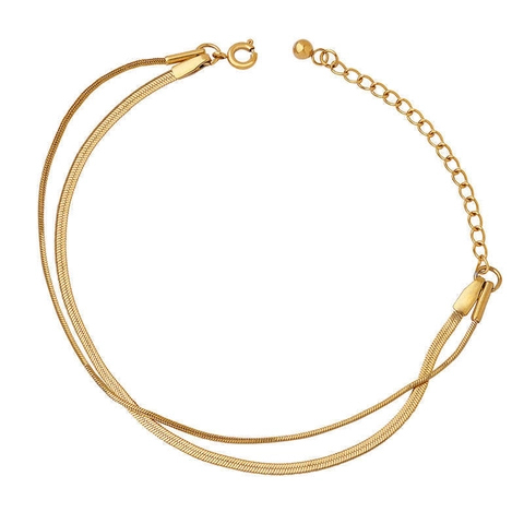 Pulsera de Doble Capa de Acero Inoxidable con Cadena de Serpiente de Espiga para Mujer Bañado en Oro 18K Joyería