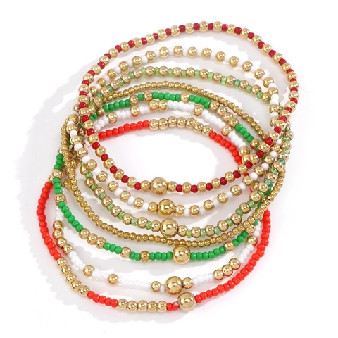 Mehrlagiges Perlenarmband Saatperlen Goldene Metallakzente Weihnachtsthema Wunscharmband Damen Mode Accessoires