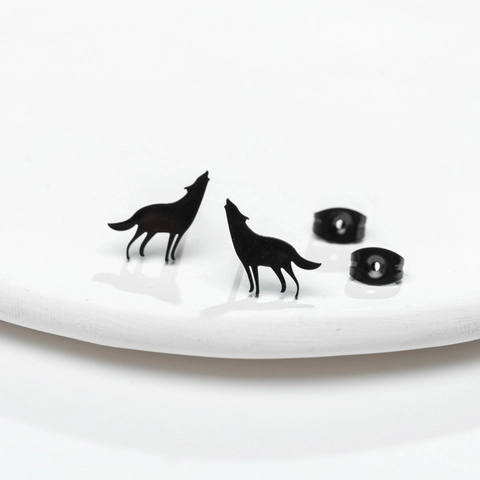 Howling Wolf Stud Earrings Minimalist Stainless Steel Animal Silhouette Statement Jewelry Gift For Women Girls