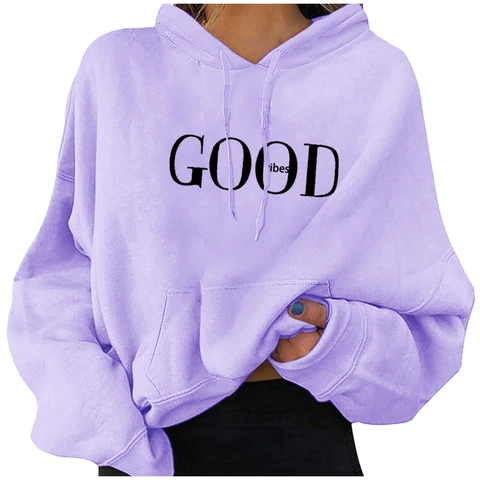 Ανδρικό Φούτερ Με Κουκούλα Good Vibes Letter Print Πολυεστέρας Μακρυμάνικο Κορδόνι Oversized Streetwear Φούτερ Με Τσέπη