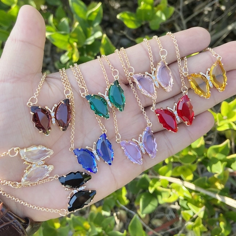 Collana Con Pendente A Farfalla Colorata Cristallo Di Vetro Strass Catena In Rame Gioielli Di Moda Per Donna