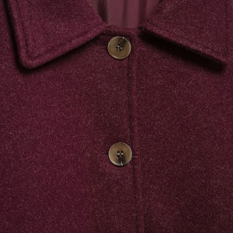 Women Vintage Woolen Jacket Coat Wine Red Loose Fit Single Breasted Lapel Long Sleeve Casual Commuter Solid Color Outerwear