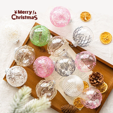 Kerstballen Ornamenten Transparant Plastic Glitter Hangende Decoratie Voor Kerstboom Feest Huis