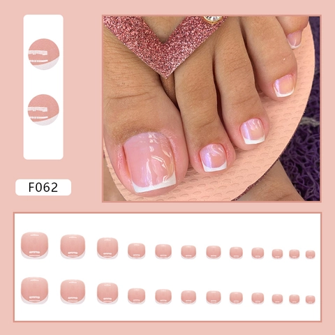 Faux Ongles Pieds French Tip Brillant Rose Nude Plastique Ongles De Pieds Pour Femmes Manucure Douce Design