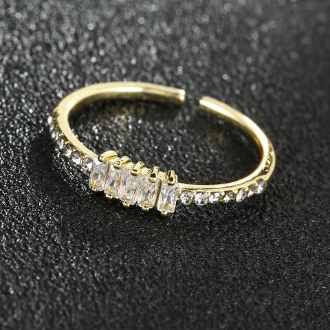 Anillo Abierto Ajustable De Cobre Chapado En Oro Para Mujer Zircón Corte Baguette Geométrico Moda Simple Creativo Centelleante