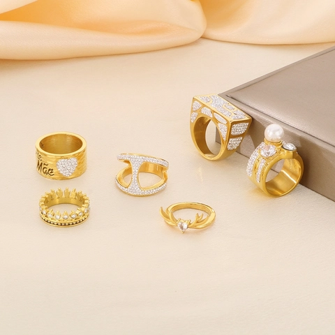 Edelstahl Geometrische Strass Ring Für Damen Gold Silber Vintage Herz Krone Geweih Muster Modischer Finger Schmuck Geschenk