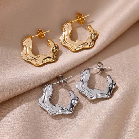 C-Form Kreolen Kupfer Gold Silber Plattiert Mit Edelstahl Ohrstecker Wellenförmige Muschel Blume Für Damen