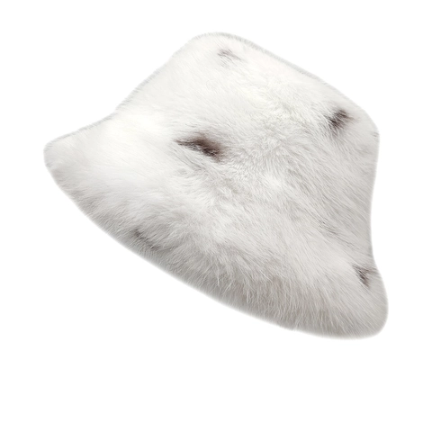 Women Faux Fur Bucket Hat Spotted Pattern Warm Thickened Winter Round Top Fisherman Hat