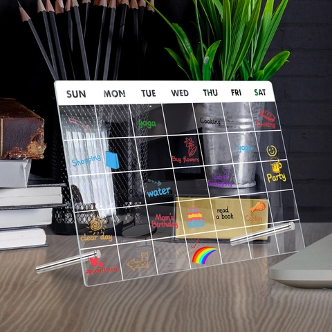 Acrylic Weekly Monthly Planner Memo Board Dry Erase Desktop Message Board With Metal Stand Markers Clear Modern Decor