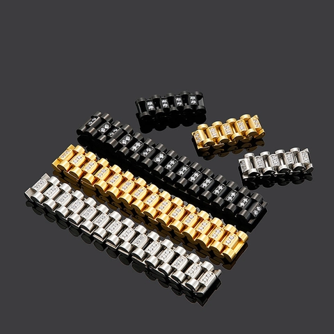Pulsera Estilo Correa De Reloj Y Anillo De Diamantes De Imitación Acero Inoxidable Joyas De Lujo Hip Hop Para Hombres