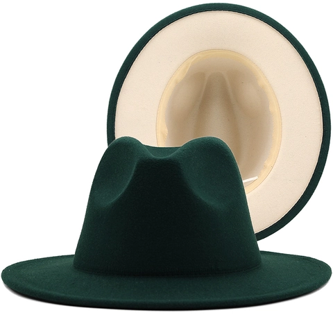 Unisex Two Tone Fedora Hat Vintage Wool Felt Style Contrast Color Flat Wide Brim Jazz Cap Classic British Style