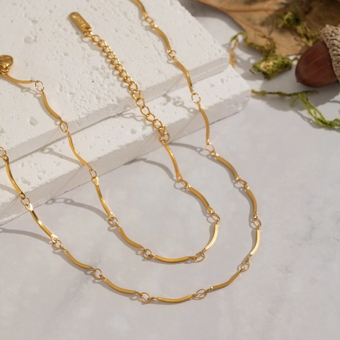 Minimalistische 18K Vergoldete Edelstahl Halskette Und Armband Geometrische Gebogene Bar Wellenglied Wasserdichter Schmuck