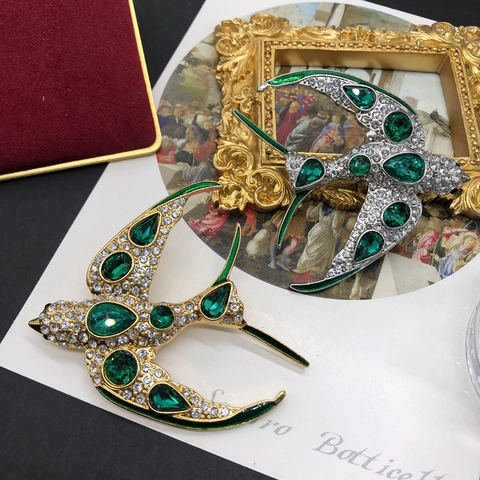 Spilla A Forma Di Rondine Vintage In Lega Con Strass Smeraldo Verde E Zirconia Bianca Gioielli Eleganti Da Donna