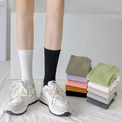 Dames Katoenen Slouch Sokken Effen Kleur Ribgebreid Ademend Zweetabsorberend Casual Anti Pilling Comfortabele Crew Sokken