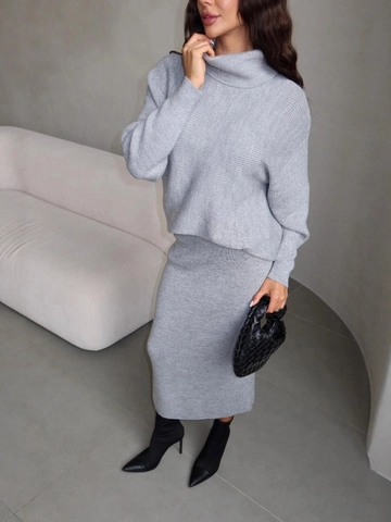 Femme Tricoté Coton Polyester Pull Col Roulé Et Jupe Longue Ajustée Unicolore Automne Hiver Élégant Minimaliste Chic