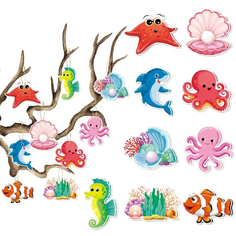 Ocean Animal Hanging Decorations Under The Sea Theme Cardboard Paper Ornaments For Kids Birthday Party Cartoon DIY