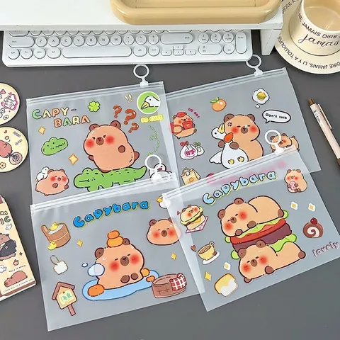 Estuche De Lápices Capybara Transparente Kawaii Bolsa De Almacenamiento De PVC Impermeable Bolsa Para Documentos Esmerilada