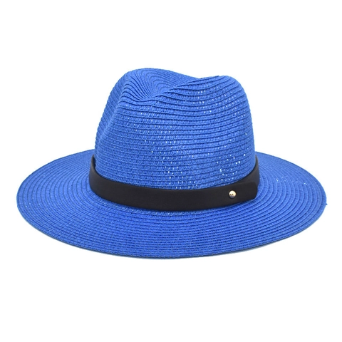 Unisex Wide Brim Paper Straw Fedora Hat Breathable Sun Protection Summer Beach Panama Jazz Cap With Belt