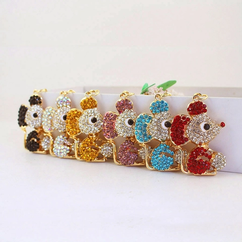 Portachiavi Topo Strass Metallo Animale Fascino Borsa Anello Auto Zodiaco Sfera Di Cristallo Regalo Per Donne