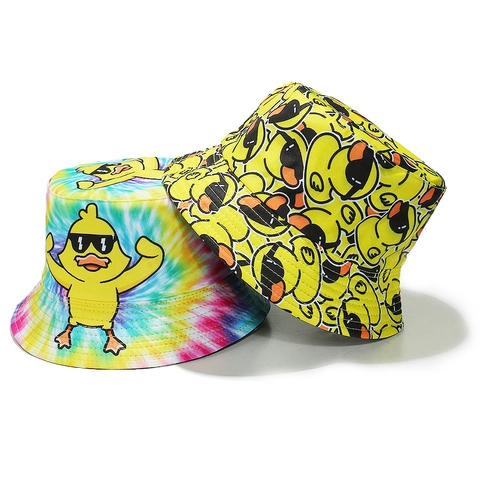Fischerhut Polyester Sonnenschutz Faltbar Cartoon Ente Druck Batik Kawaii Outdoor Strand Anglerhut Damen