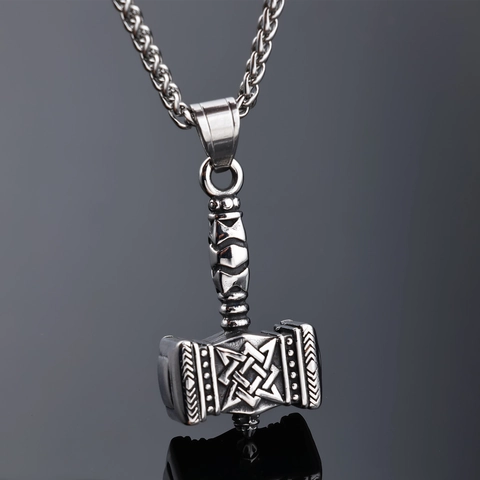 Collar Colgante Martillo De Thor Vikingo Mjolnir Acero Inoxidable Mitología Nórdica Valknut Joyería Punk Retro Hombre