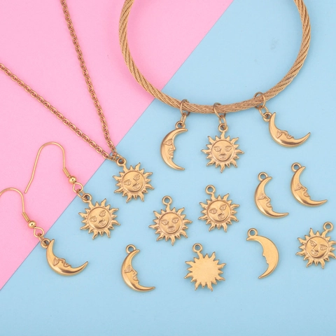 Pendenti Charms Viso Sorridente Sole Luna In Acciaio Inossidabile Metallo Fuso Accessori Per Creazione Gioielli Fai Da Te