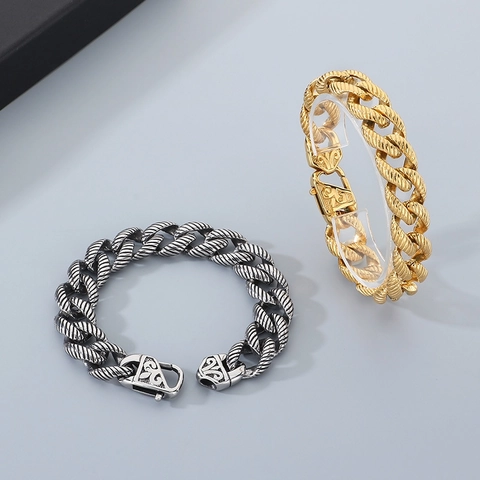 Conjunto De Joyas Para Hombre De Acero Inoxidable Collar Y Pulsera Cuban Retorcido Estilo Retro Hip Hop Con Hebilla De Tótem