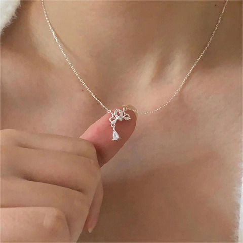 Collana Con Pendente A Corona Argento Sterling 925 Con Zirconia Cubica Goccia D'acqua Stile Coreano Gioielli Donna